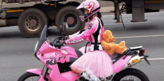 Pink motorcyclist