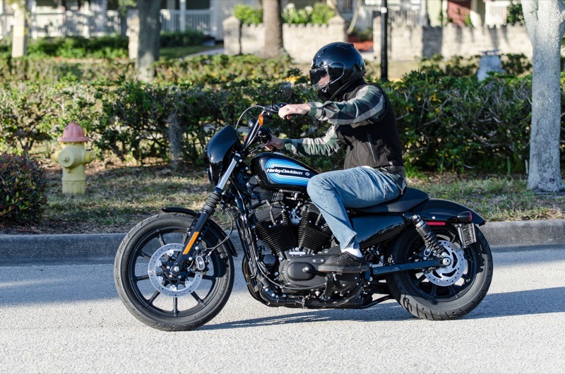 The combination of the cafe-style seat, mid-controls and mini-apes make the Iron 1200 well suited for less-experienced riders
