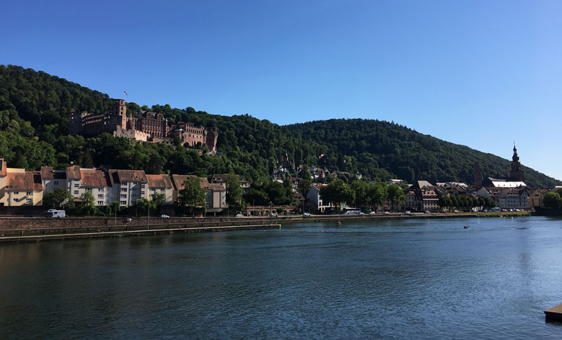 Heidelberg's famous ruined castle sits above the city (visible to the left of the photo).
