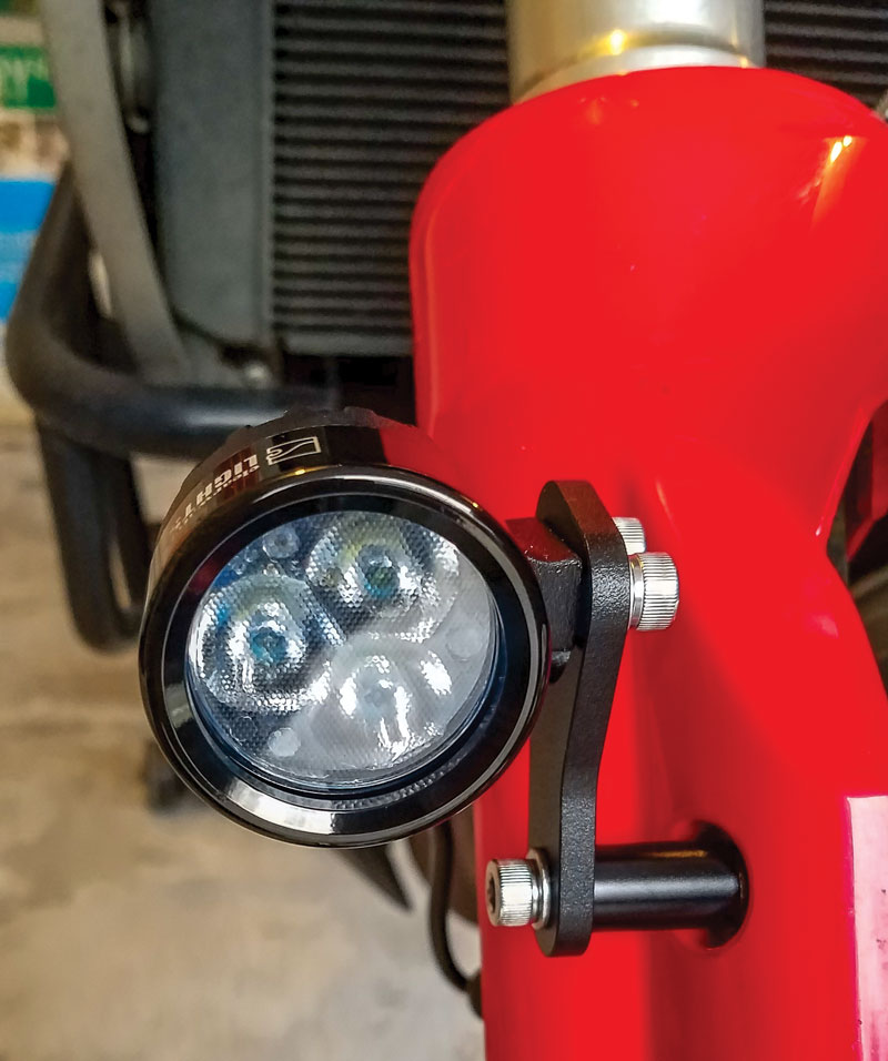 Clearwater Glendina lights mounted on a Honda fender