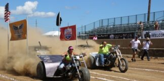 Patti Nuefur and Robert Tabor battling it out on the track
