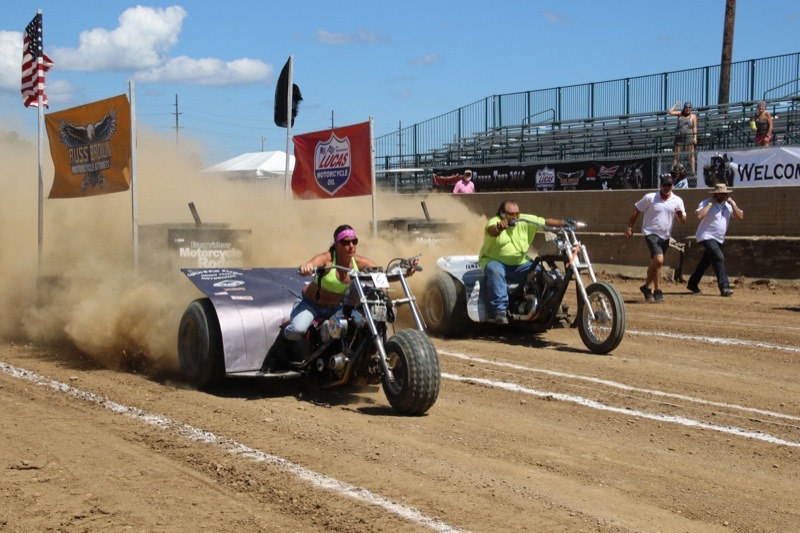 Patti Nuefur and Robert Tabor battling it out on the track