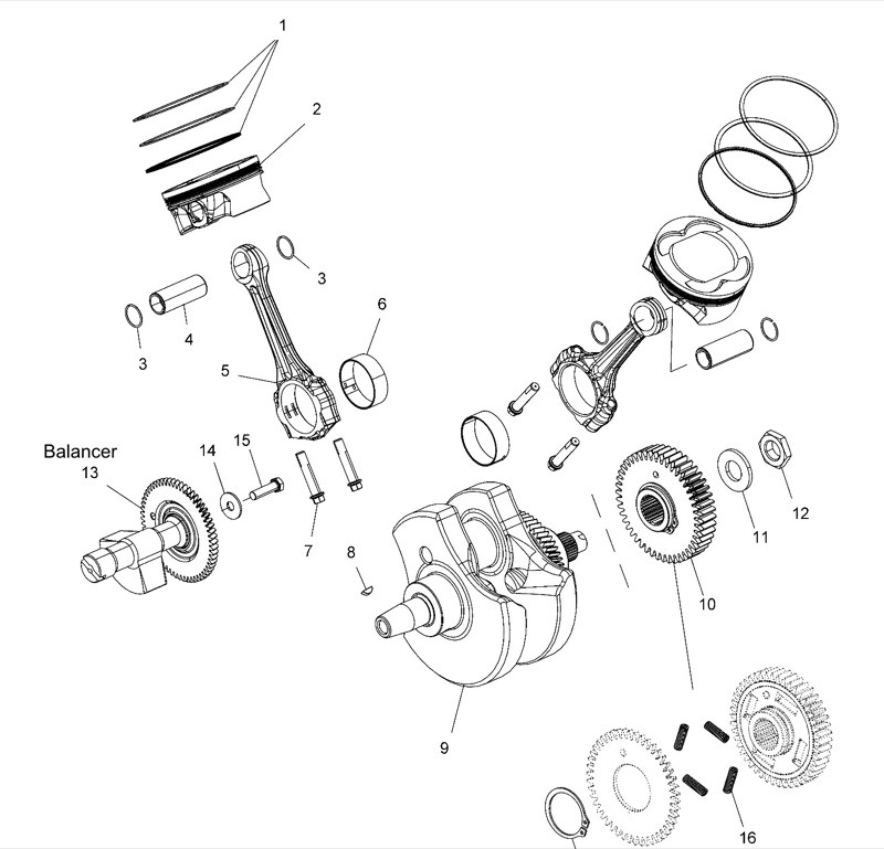 Another reason such a high-capacity oiling system is on board the FTR (and the Scout for that matter) is the side-by-side plain bearing big ends... clearly built to function well at all engine revs. To keep your eyeballs from rattling, your feet on the pegs and your hands from numbing “grip buzz”... is this well-designed gear-driven balancer. Don’t know the balance “factor” yet… but likely not the same as that of the Scout… since the two engines are intended for different purposes.