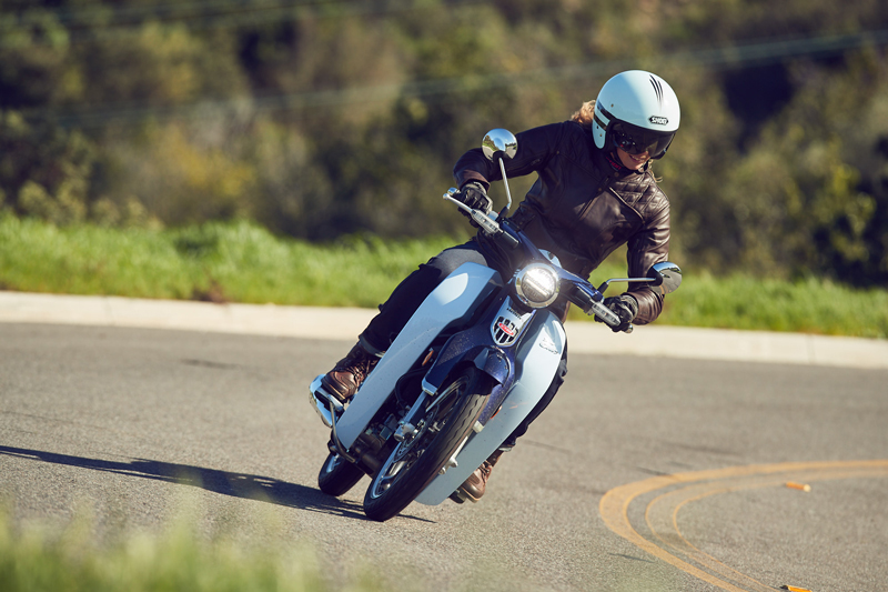 Buzzing around on the new Honda Super Cub in my Shoei JO. Photo by Drew Ruiz.