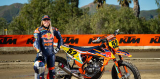 Shayna Texter and her Red Bull KTM Factory Racing American Flat Track machine. Photo by Simon Cudby/KTM North America.