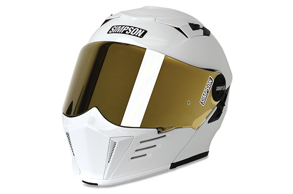 Simpson Mod Bandit Modular Helmet in white with gold mirrored shield