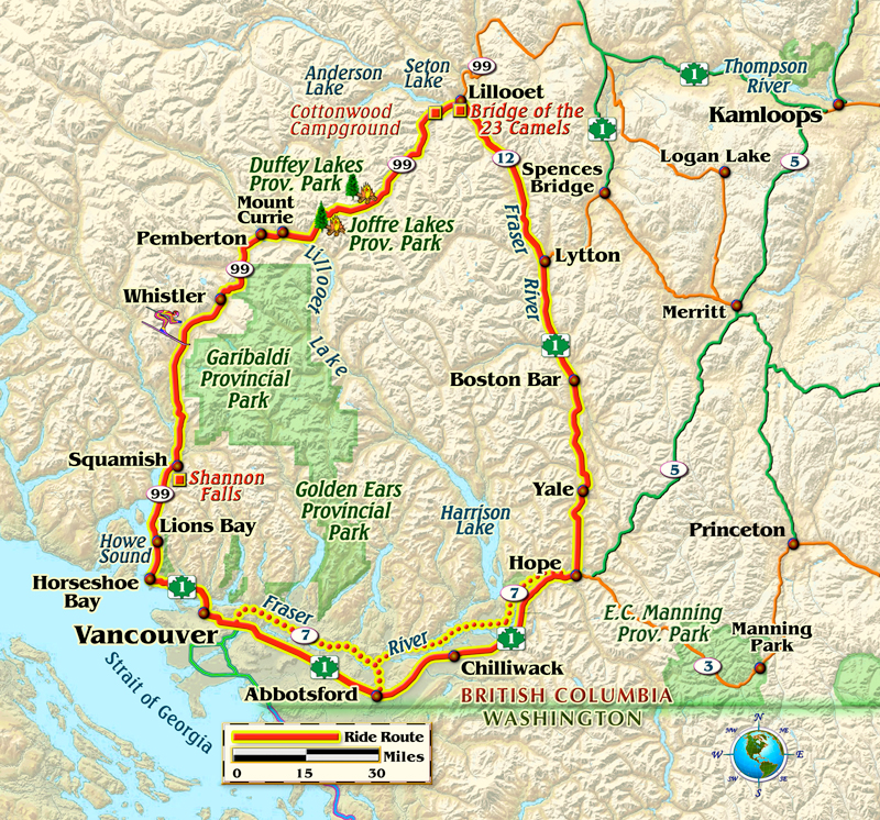 Vancouver British Columbia motorcycle ride map