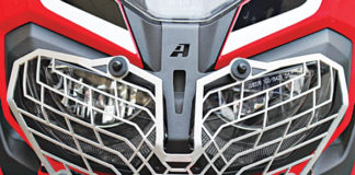 AltRider headlight guard on a Honda Africa Twin.