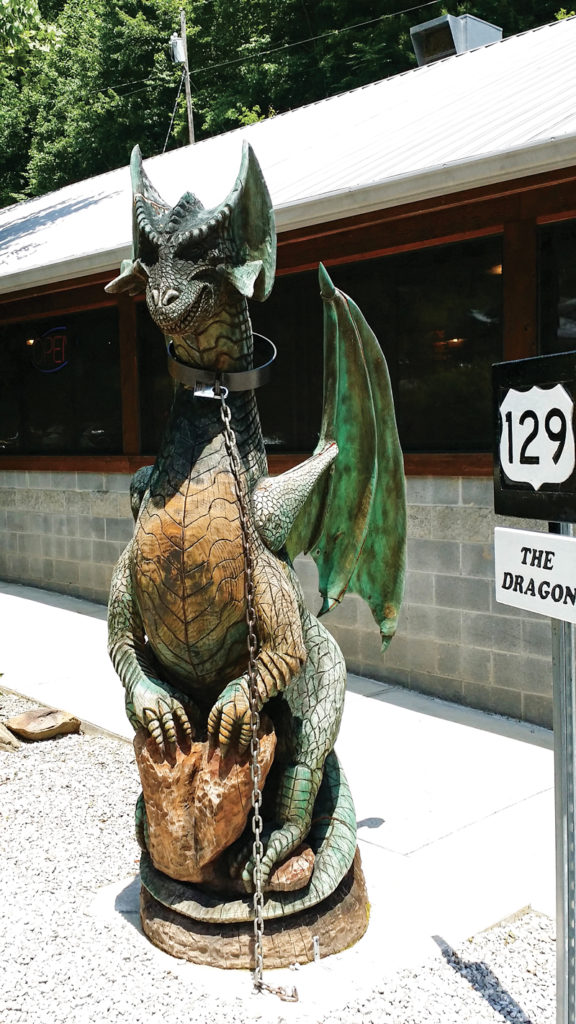 A dragon stands guard at Deals Gap Motorcycle Resort.
