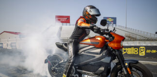 Angelle Sampey sets the record aboard the Harley-Davidson LiveWire