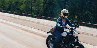 Woman riding. Jenna Stellar of Stellar Moto Brand