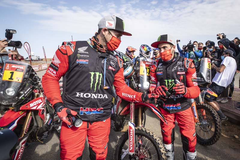 Honda's Kevin Benavides 1st place Ricky Brabec 2nd place 2021 Dakar Rally