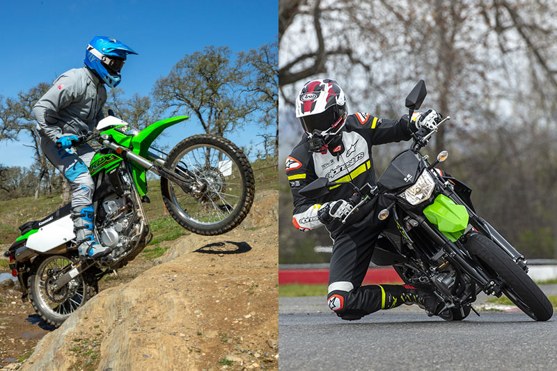 We test two new models from Kawasaki: the KLX300 dual-sport (MSRP $5,599) and the KLX300SM supermoto (MSRP $5,999). Both are powered by a 292cc DOHC liquid-cooled four-valve fuel-injected single borrowed from the KLX300R off-road bike.