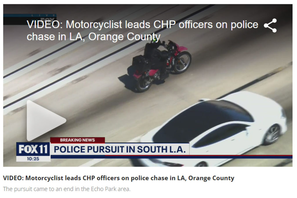 Polícia persegue motociclista por 2 condados da Califórnia