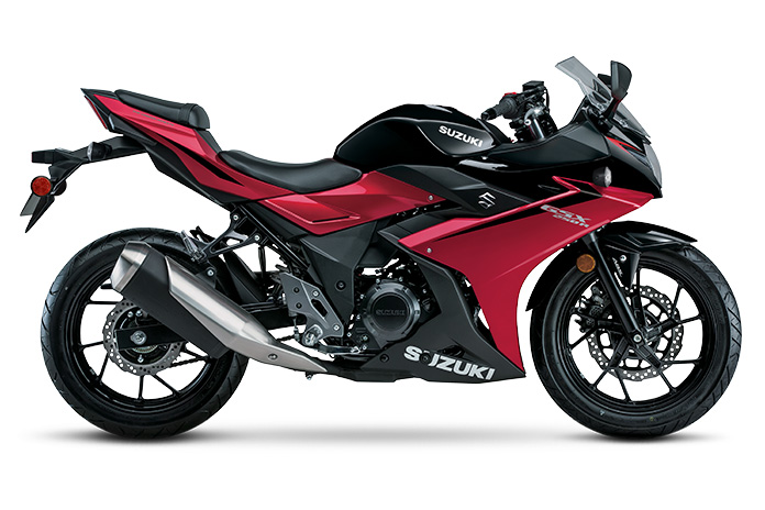 2023 Suzuki GSX250R ABS em Vermelho Diamante Metálico e Preto Nebular Pérola