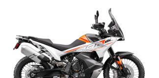 2024 KTM 790 Adventure in white with orange graphics