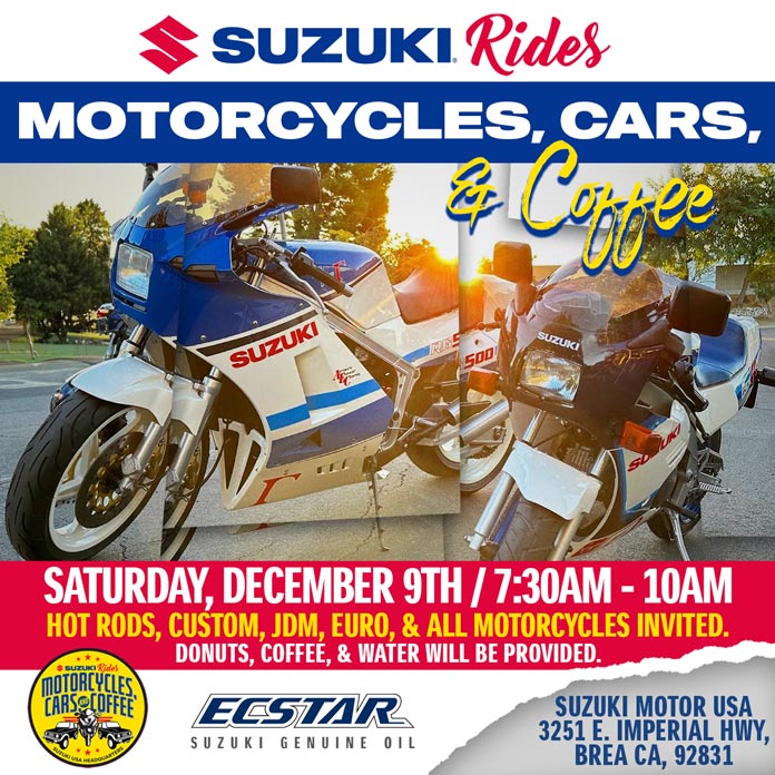 Motocicletas, carros e café Suzuki |  Sábado, 9 de dezembro