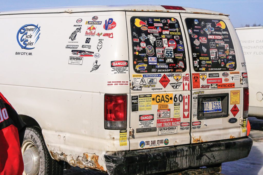 A van is a motorcycle racer’s best friend.