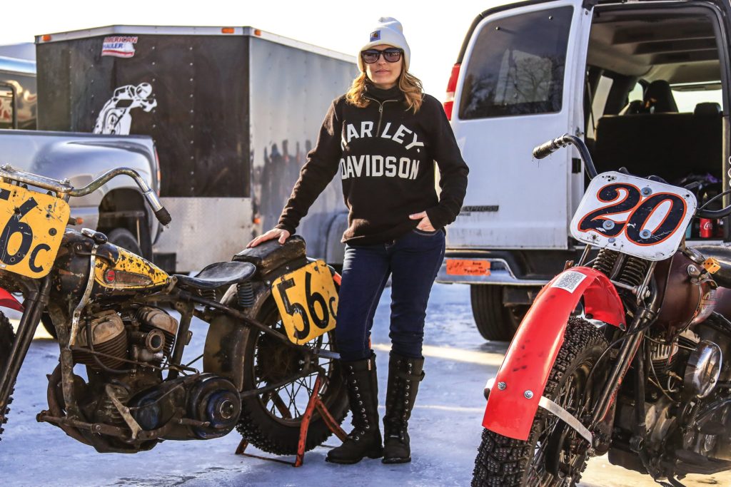 Heather Brenly and her 1948 Harley-Davidson WR.