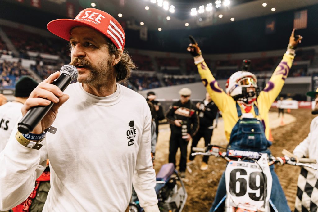 Thor Drake, the man behind See See Motor Coffee Co. and The One, was down on the dirt announcing and waving flags as racers intermittently wiped out or celebrated wins.