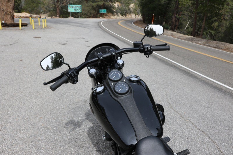 The speedometer and tachometer are positioned high on the console for ease of viewing