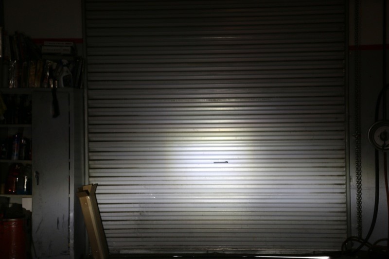 Comparing the low beam of my OEM headlamp (upper left) with the low beam of the Daymaker LED headlamp (upper right), and the high beam of the OEM headlamp (lower left) against the high beam of the Daymaker (lower right)