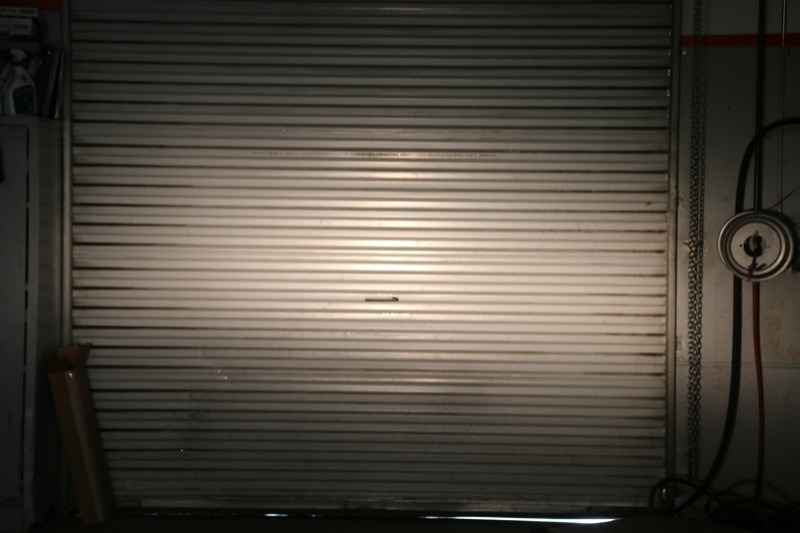 Comparing the low beam of my OEM headlamp (upper left) with the low beam of the Daymaker LED headlamp (upper right), and the high beam of the OEM headlamp (lower left) against the high beam of the Daymaker (lower right)