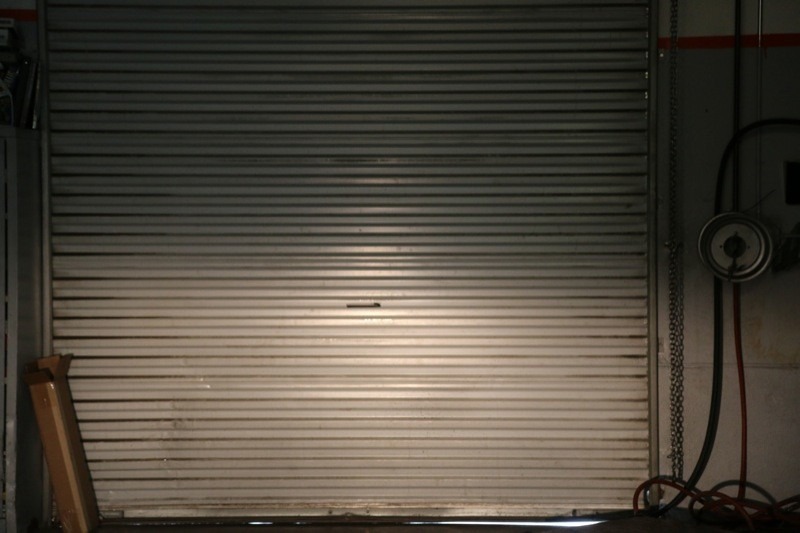 Comparing the low beam of my OEM headlamp (upper left) with the low beam of the Daymaker LED headlamp (upper right), and the high beam of the OEM headlamp (lower left) against the high beam of the Daymaker (lower right)