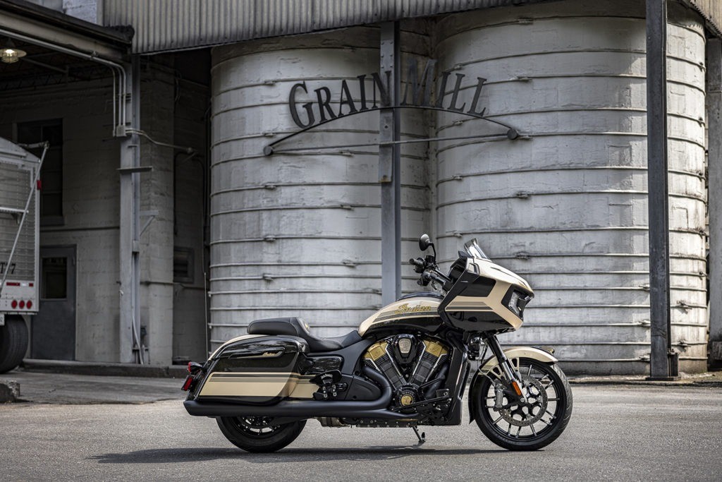 2022 Indian Challenger Dark Horse under Grain Mill sign