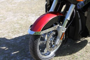 The Tour's inverted front end sports a new chrome "bumper" to guard the fender