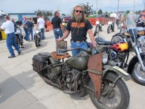 Motorcycle Specialties out of Davenport, Iowa, took the Best Preserved/Unrestored award for the American category with this ’42 H-D WLA 45