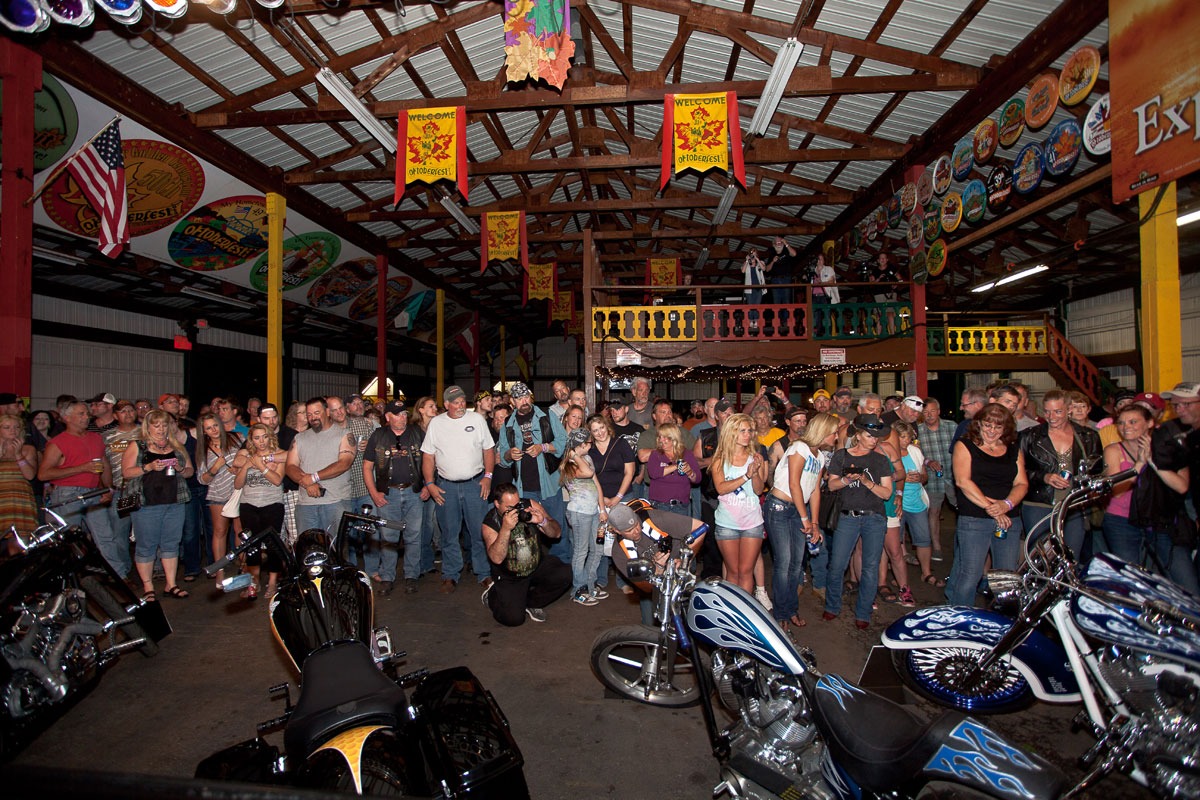 The crowd gathers ’round for the unveiling of the Student Build Bike Challenge customs