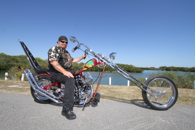 Bernie "Warrior" and his hand-built chopper, "Born to be Wild"